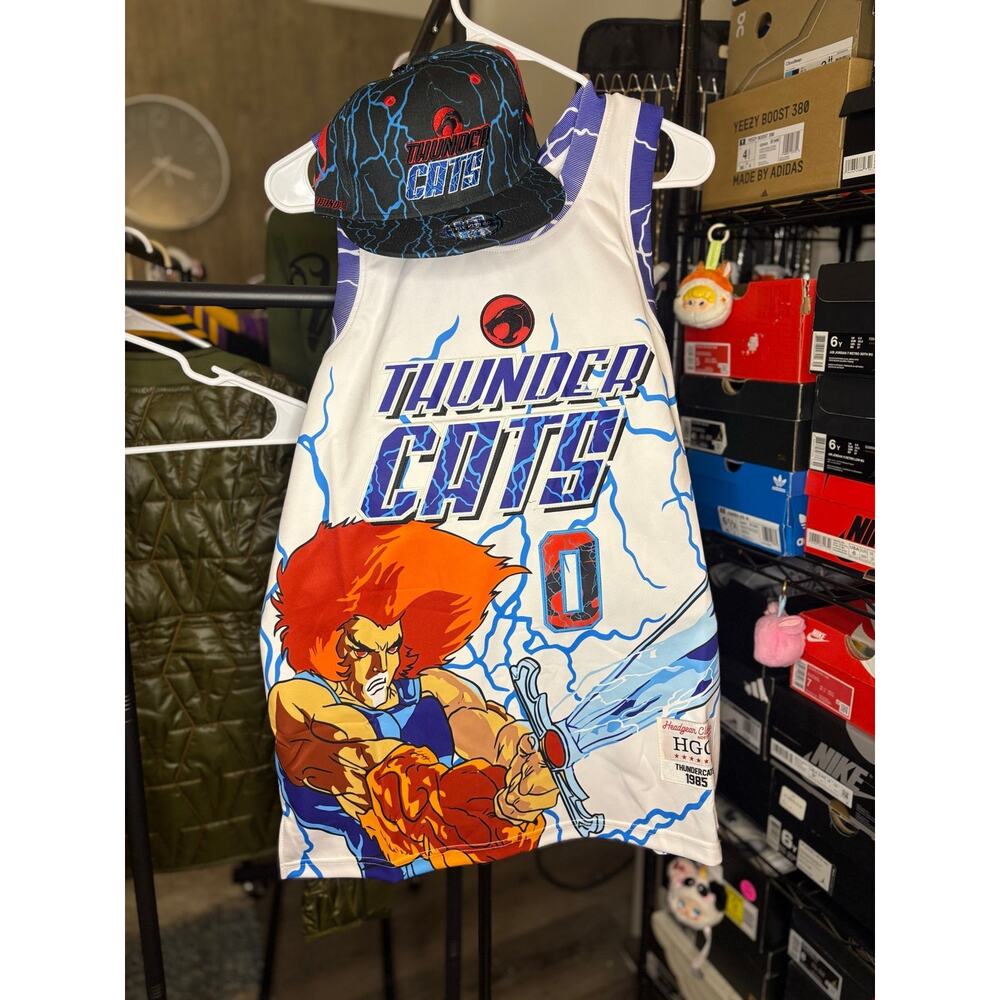 Sz S - Thundercats HeadGear Basketball Jersey and 7 1/8 Blue Hat, New w/ Tags